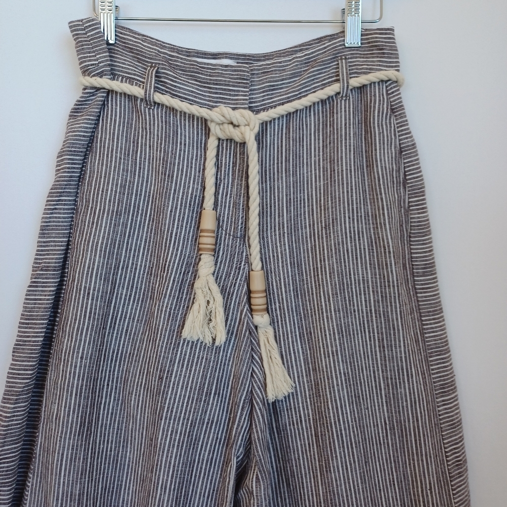 Ett Twa Anthropologie Striped Wide Leg Pants Brown White Rope Belt Tassel Size 2 - Picture 7 of 15
